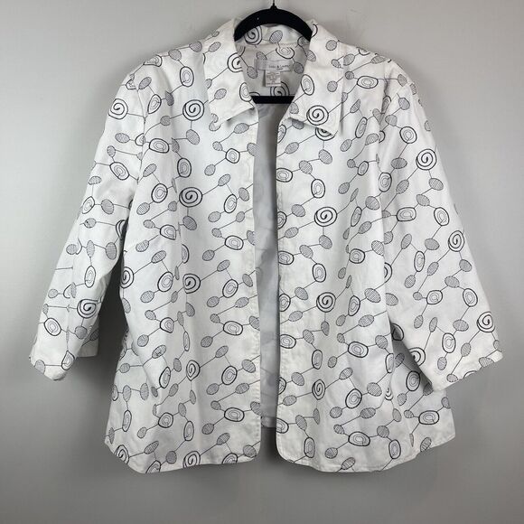 Lucy & Laurel Jackets & Blazers - Lucy & Laurel Jacket Womens 2X White Gray‎ Geometric Cotton Open Front Artsy Art